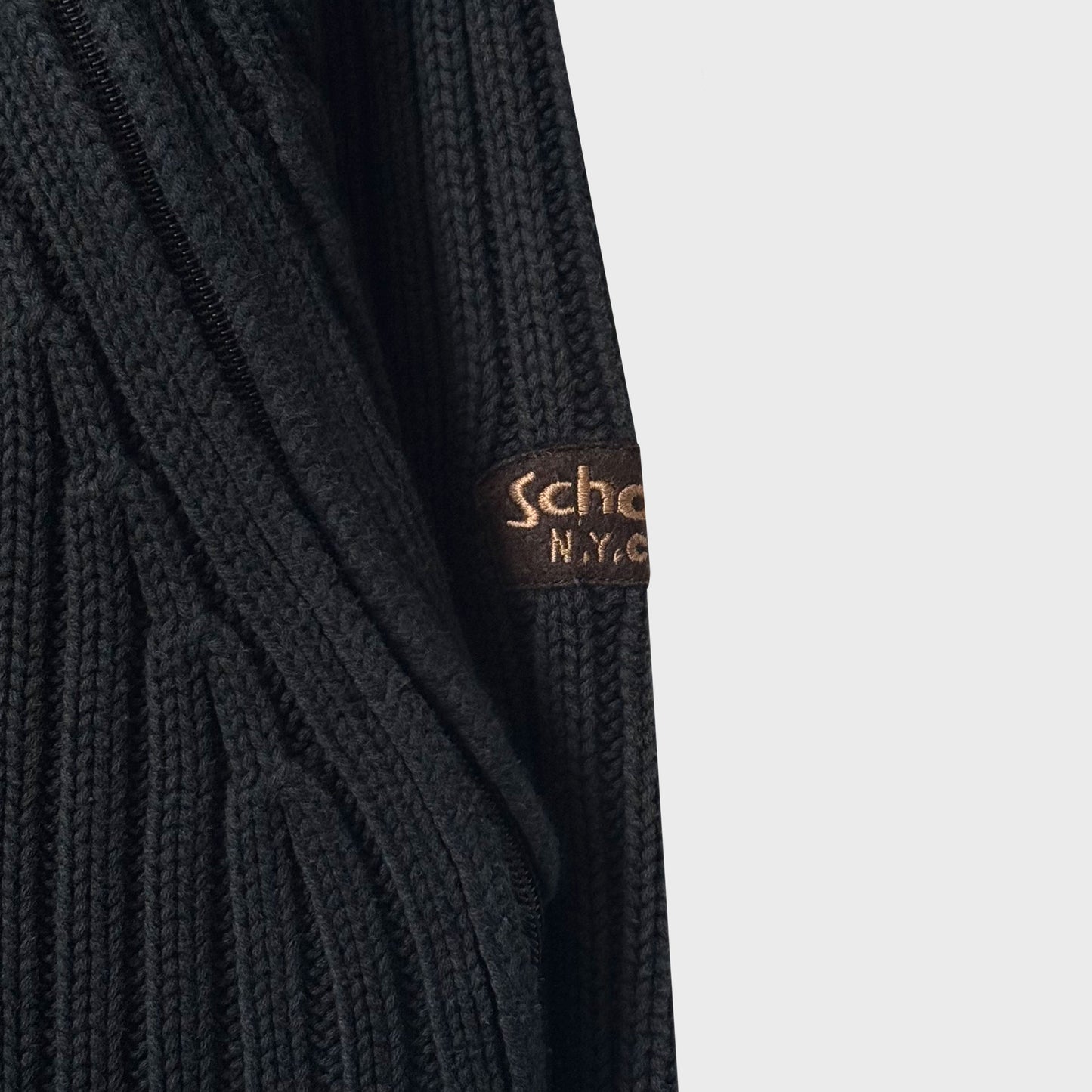 Schott Vintage Asymmetrical Double Zippers Balaclava Hooded Knit Sweater