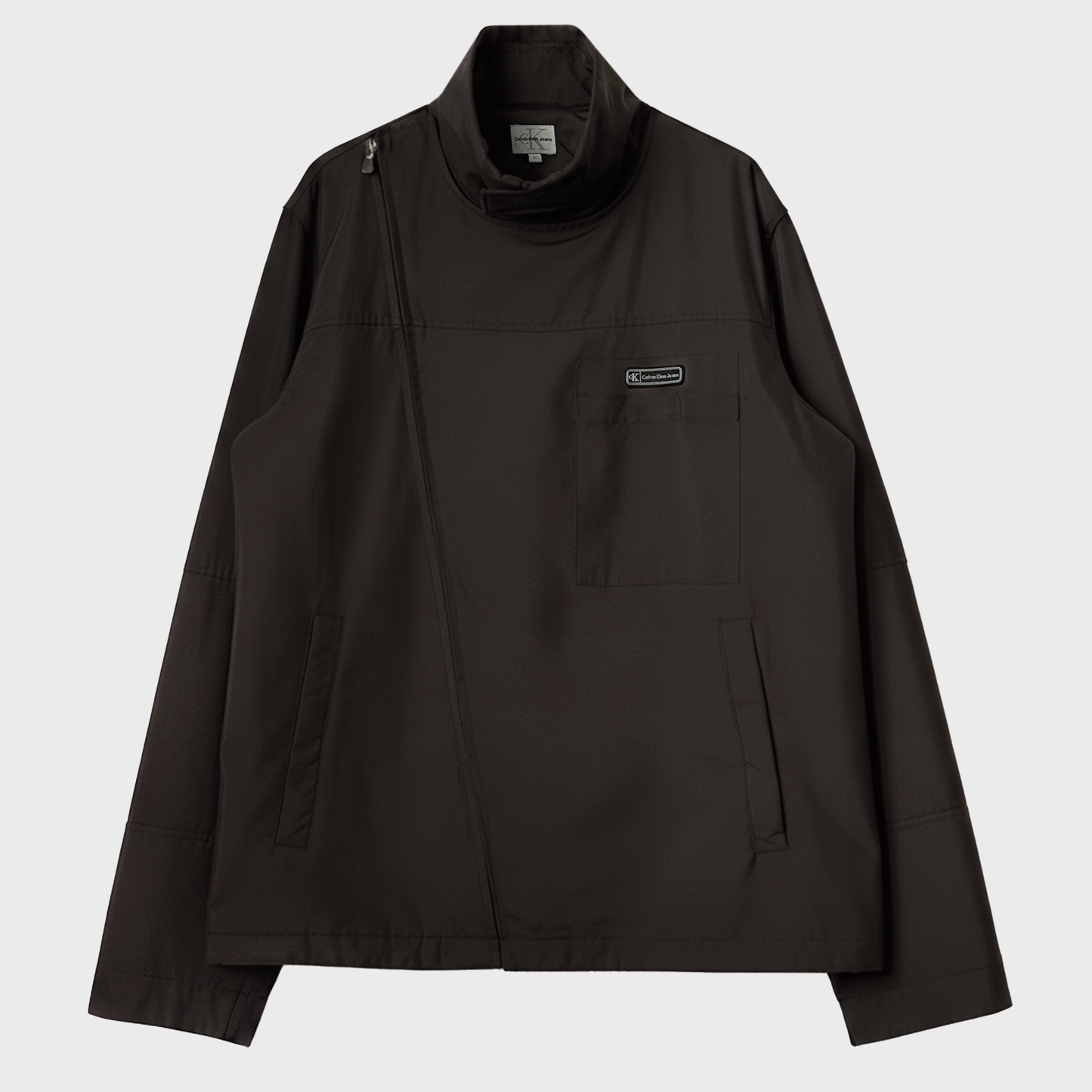 Calvin Klein Asymetrical Double Zipped &amp; Velcro Technical Brown Jacket