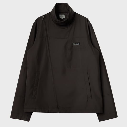 Calvin Klein Asymetrical Double Zipped &amp; Velcro Technical Brown Jacket