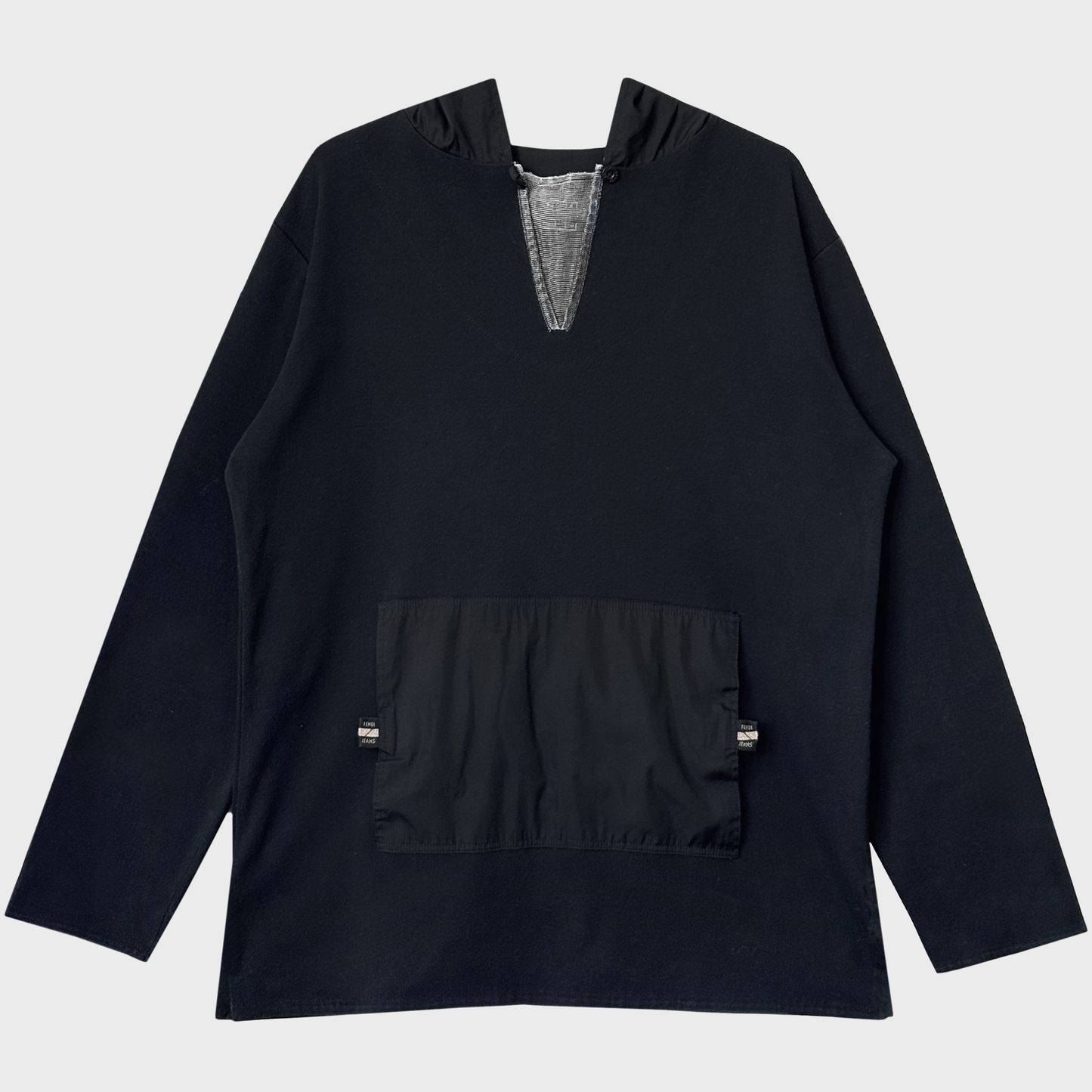 Fendi Jeans Navy Straight-cut Buttonned Hooded Sweatshirt With Nylon & Mesh Détails