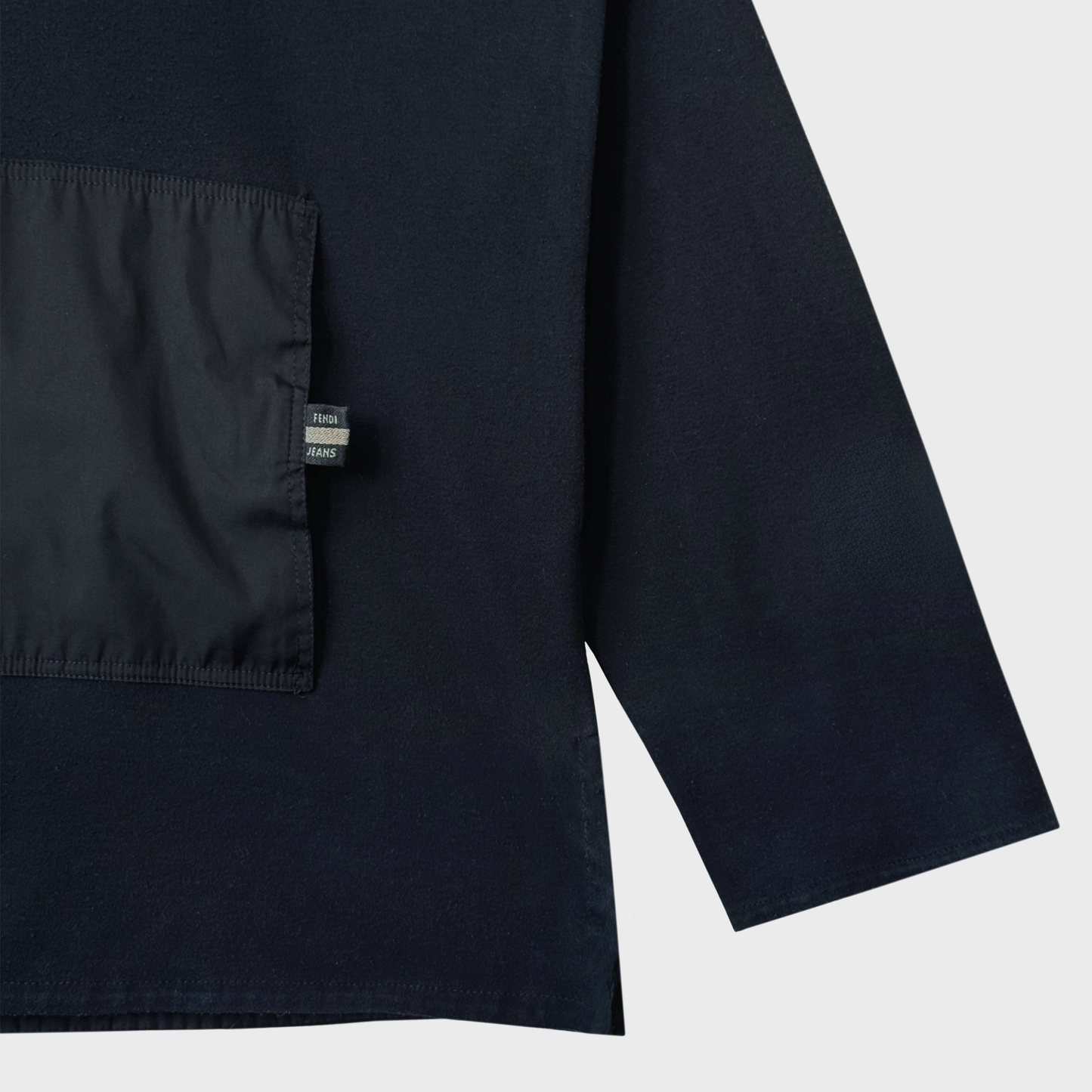 Fendi Jeans Navy Straight-cut Buttonned Hooded Sweatshirt With Nylon & Mesh Détails