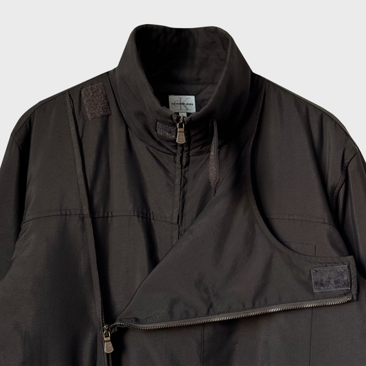 Calvin Klein Asymetrical Double Zipped &amp; Velcro Technical Brown Jacket