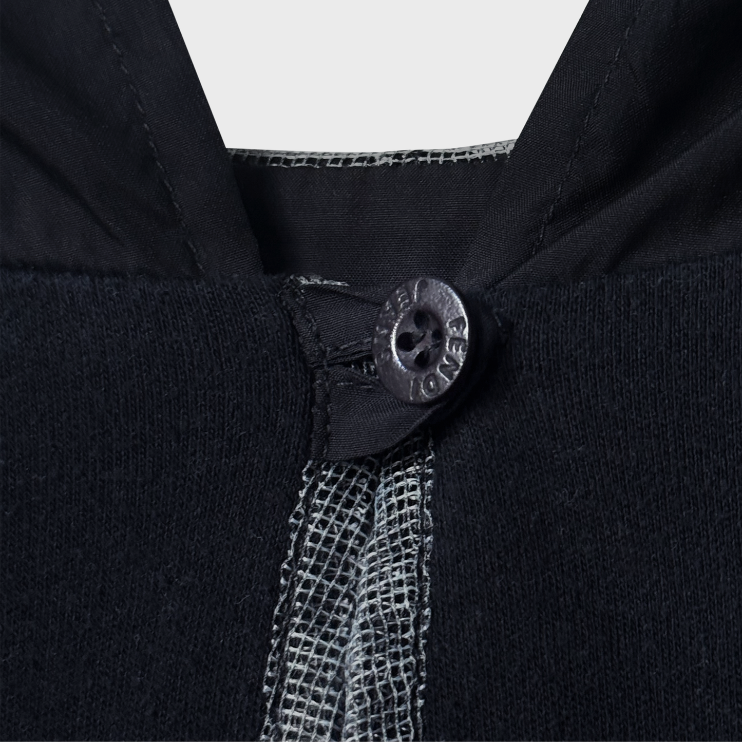 Fendi Jeans Navy Straight-cut Buttonned Hooded Sweatshirt With Nylon & Mesh Détails